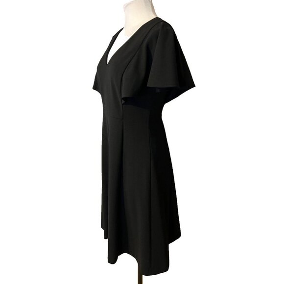 Calvin Klein A Line Dress 6 Black Stretch Sheath Short Flutter Sleeve Career - Picture 4 of 10